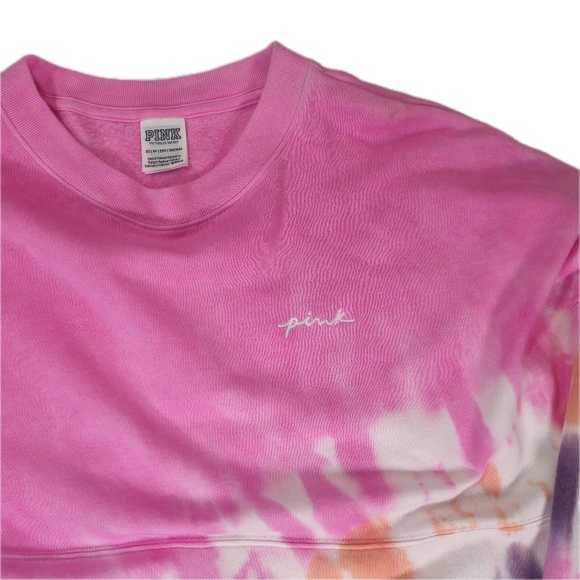 PINK Victoria's Secret Sweatshirt Womens XS Pink Tie Dye Pullover LOVE PINK Logo - Picture 4 of 8